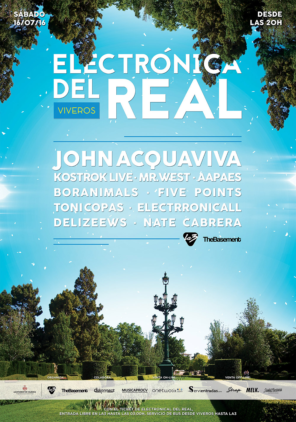 cartel_electronica_del_real_sabado16julio2016 Electrónica del Real con John Acquaviva el próximo sábado 16 de julio 2016 en los Jardines de Viveros Valencia